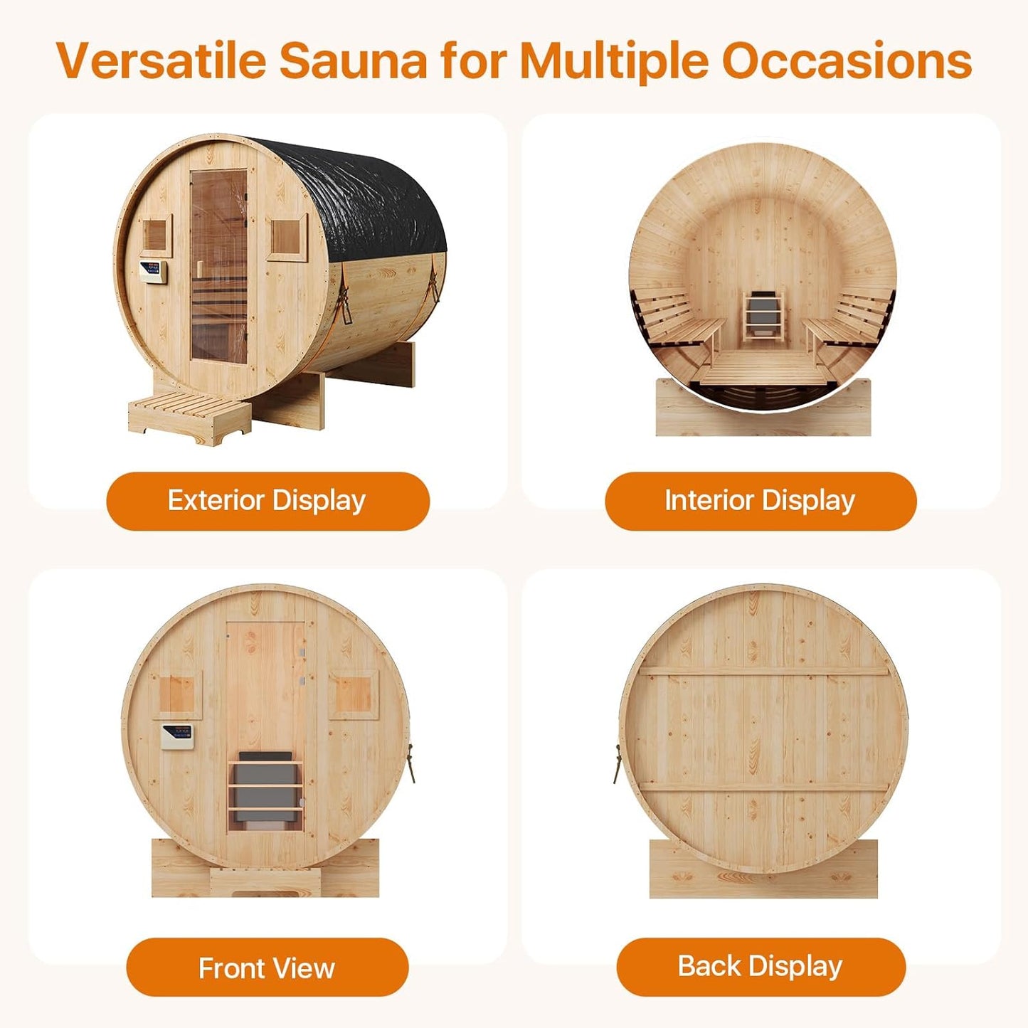 Outdoor Traditional Sauna, 4-6 Person Wooden Sauna, Steam Wet Wood Sauna with 220V with 6KW Heater, Sauna Stone, Thermometer