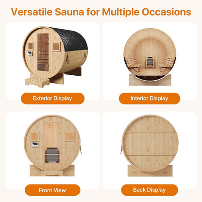 Outdoor Traditional Sauna, 4-6 Person Wooden Sauna, Steam Wet Wood Sauna with 220V with 6KW Heater, Sauna Stone, Thermometer
