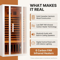 2 Person Extendable FAR Infrared Sauna for Home, Hemlock Wood Low EMF 6 Carbon Heaters Indoor Saunas with LED Lights, Bluetooth Speaker, Digital Control Panel, and Seating Bench — Results & Stats