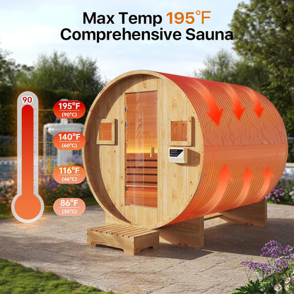 Outdoor Traditional Sauna, 4-6 Person Wooden Sauna, Steam Wet Wood Sauna with 220V with 6KW Heater, Sauna Stone, Thermometer