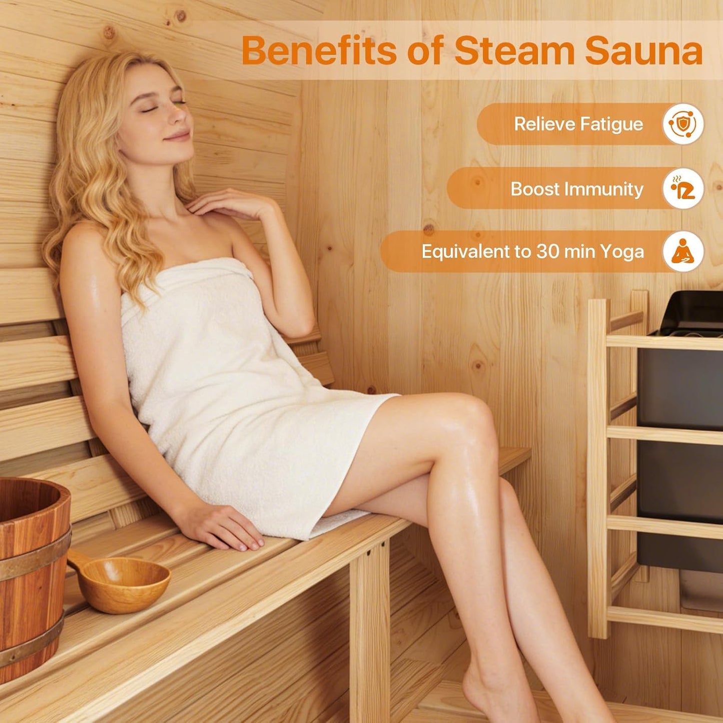 Outdoor Traditional Sauna, 4-6 Person Wooden Sauna, Steam Wet Wood Sauna with 220V with 6KW Heater, Sauna Stone, Thermometer