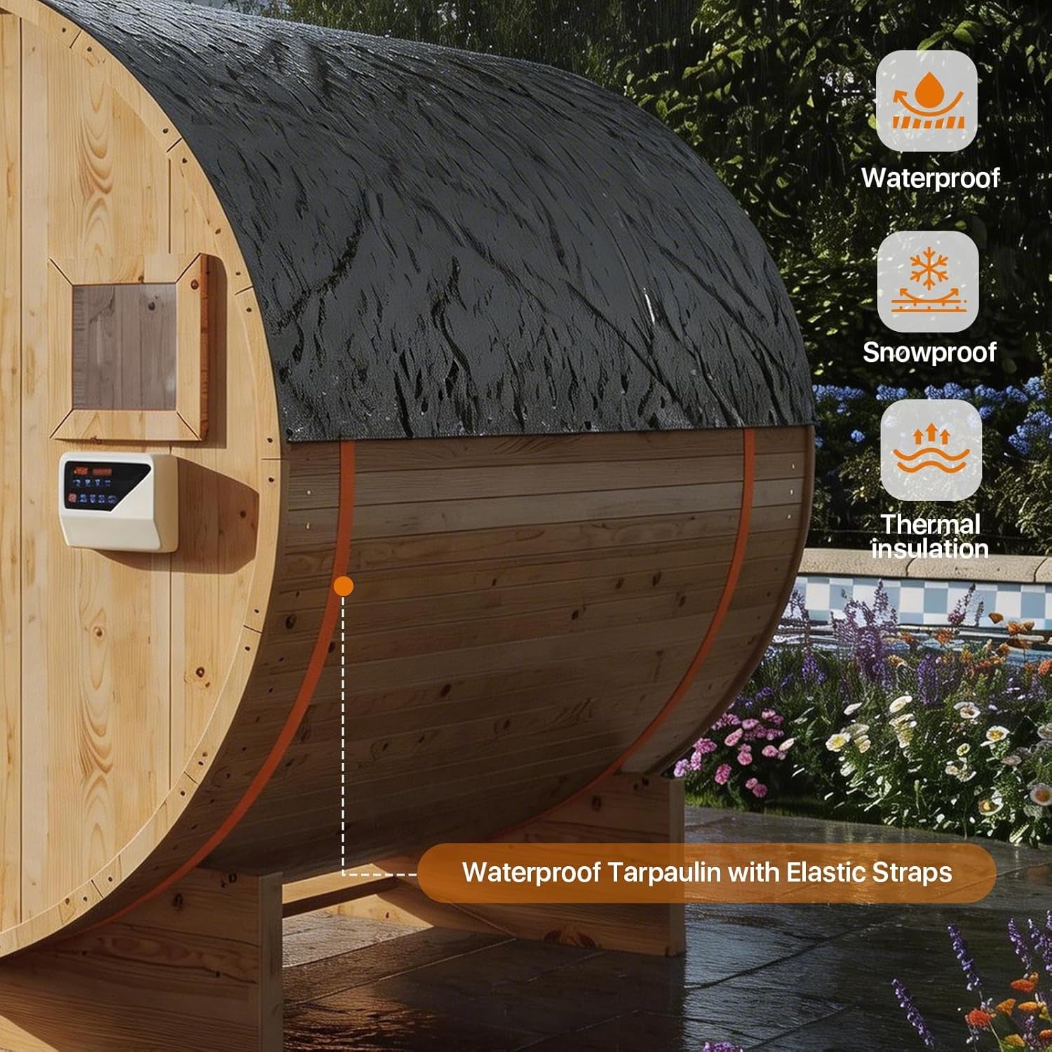 Outdoor Traditional Sauna, 4-6 Person Wooden Sauna, Steam Wet Wood Sauna with 220V with 6KW Heater, Sauna Stone, Thermometer