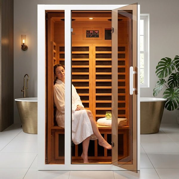 Infrared Sauna Built for Home Wellness, Hemlock Wood Construction, 6 Carbon Heaters, Low EMF Technology