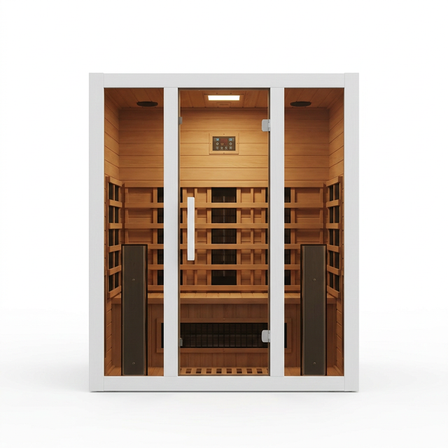 2 Person Extendable FAR Infrared Sauna for Home, Hemlock Wood Low EMF 6 Carbon Heaters Indoor Saunas with LED Lights, Bluetooth Speaker, Digital Control Panel, and Seating Bench — Studio Shot
