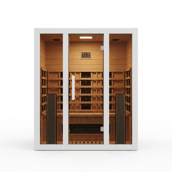 2 Person Extendable FAR Infrared Sauna for Home, Hemlock Wood Low EMF 6 Carbon Heaters Indoor Saunas with LED Lights, Bluetooth Speaker, Digital Control Panel, and Seating Bench — Studio Shot