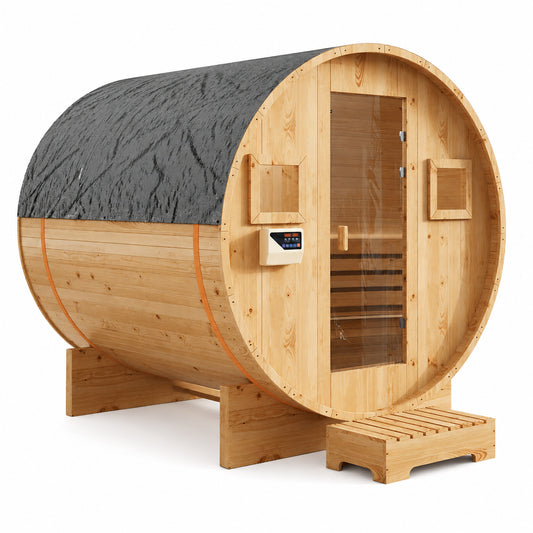 Outdoor Traditional Sauna, 4-6 Person Wooden Sauna, Steam Wet Wood Sauna with 220V with 6KW Heater, Sauna Stone, Thermometer