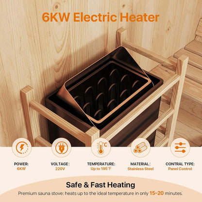 Outdoor Traditional Sauna, 4-6 Person Wooden Sauna, Steam Wet Wood Sauna with 220V with 6KW Heater, Sauna Stone, Thermometer