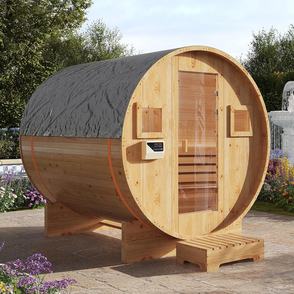 Outdoor Traditional Sauna, 4-6 Person Wooden Sauna, Steam Wet Wood Sauna with 220V with 6KW Heater, Sauna Stone, Thermometer