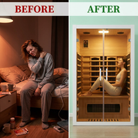 2 Person Extendable FAR Infrared Sauna for Home, Hemlock Wood Low EMF 6 Carbon Heaters Indoor Saunas with LED Lights, Bluetooth Speaker, Digital Control Panel, and Seating Bench — Before & After